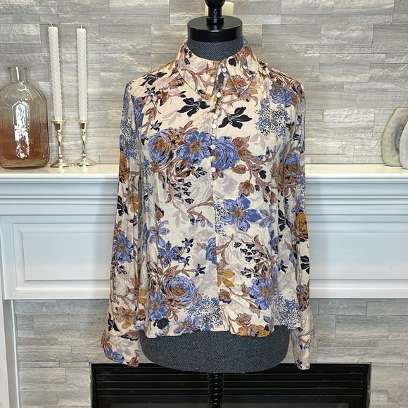 Anthropologie Entro Floral Print Button Collar Shirt Size Small - Picture 1 of 5